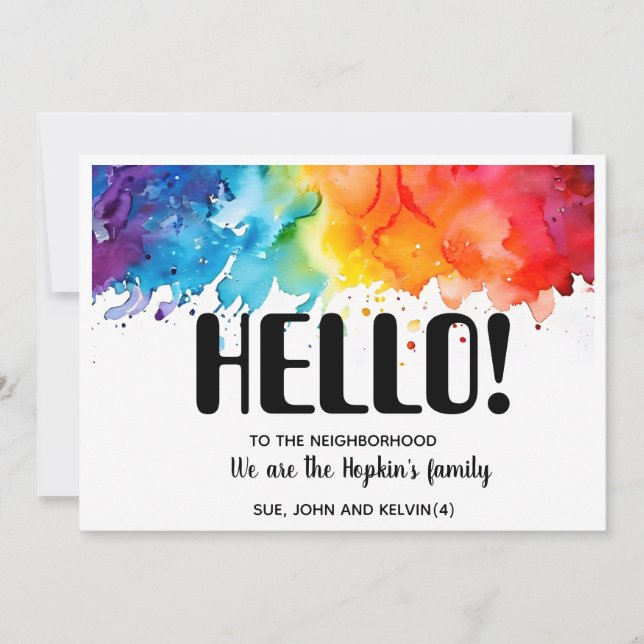 Convite Olá, editável Somos novos no bairro (Frente)