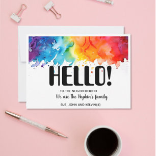 Convite Olá, editável Somos novos no bairro