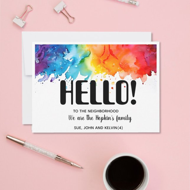 Convite Olá, editável Somos novos no bairro (Criador carregado)