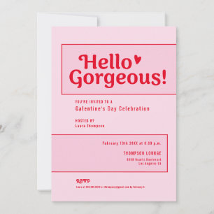 Convite Olá Galentines Day Rosa Vermelho divertido