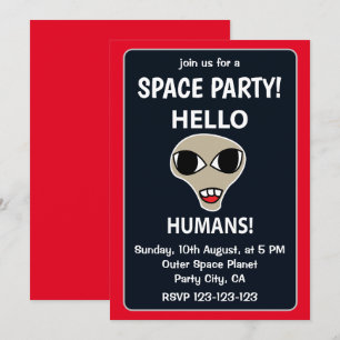 Convite Olá Humanos Divertido Partido Espacial Alienigena