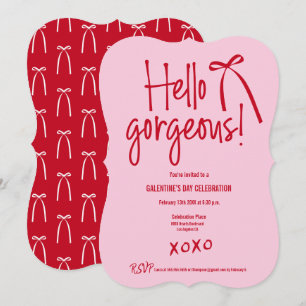 Convite Olá Magnífico laço doodle Galentine’s Rosa Vermelh