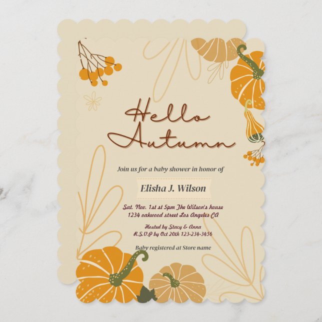 Convite Olá outono, festa de aniversário de babyshower inv (Frente/Verso)
