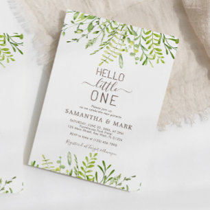 Convite Olá Pequeno Chá de fraldas Verde Floral