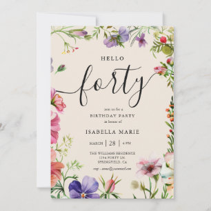 Convite Olá Quarenta Floral Bonito Aniversário de 40 anos
