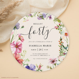 Convite Olá Quarenta Floral Bonito Aniversário de 40 anos