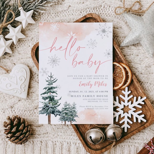 Convite Olá, querida, chá de fraldas de inverno. (Criador carregado)