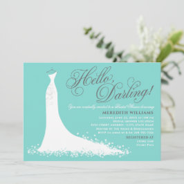 Convite Olá Querido Aqua Blue Weding Gown Chá de panela