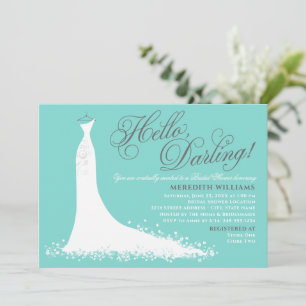 Convite Olá Querido Aqua Blue Weding Gown Chá de panela