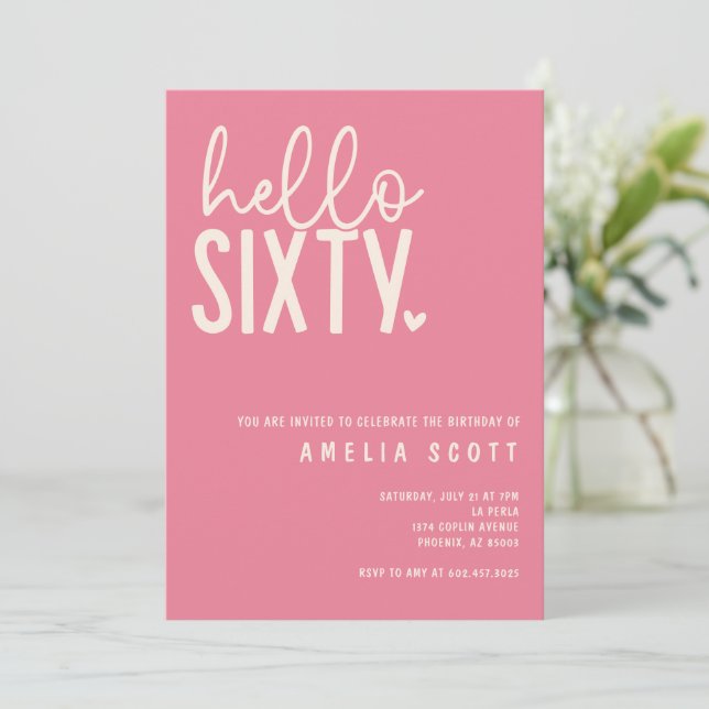 Convite Olá, Sessenta e sessenta e sessenta, Aniversário M (Em pé/Frente)