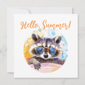 Convite Olá Summer Raccoon em óculos de sol Watercolor