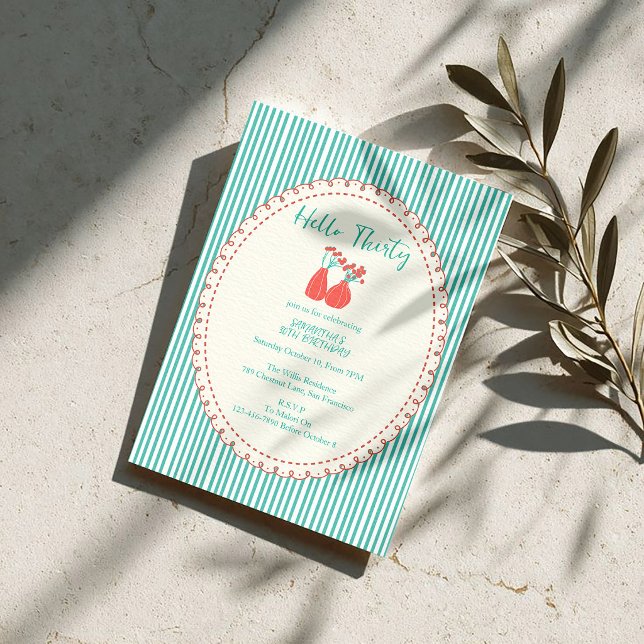 Convite Olá Trinta Listras Florais Vintage Aniversário de  (Criador carregado)