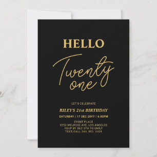 Convite Olá Vinte e Um Aniversário de 21 anos Dourado & Pr