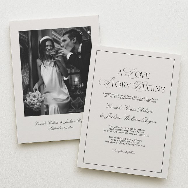 Convite Old Money Black and Cream Wedding  Invitation (Criador carregado)