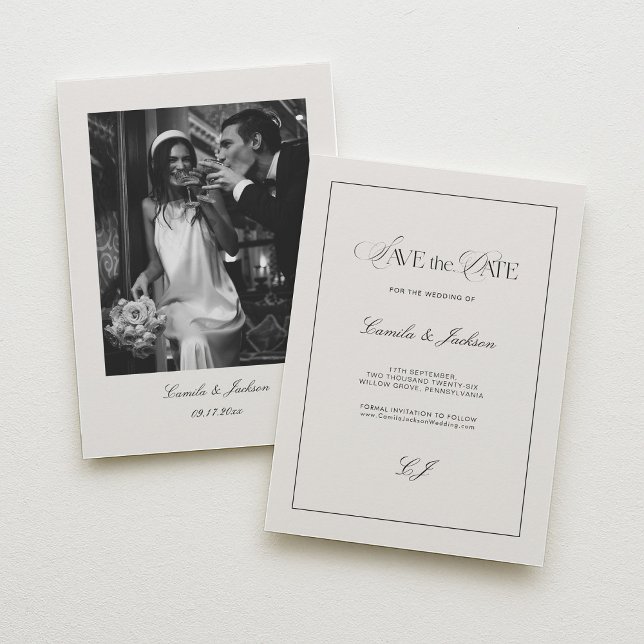 Convite Old Money Black and Ivory Wedding Save the Date (Criador carregado)