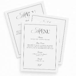 Convite Old Money Black and White Wedding Menu Card