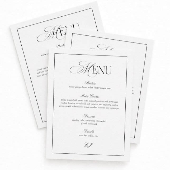Convite Old Money Black and White Wedding Menu Card (Criador carregado)