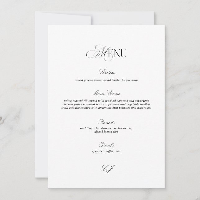 Convite Old Money Black and White Wedding Menu Card (Frente)