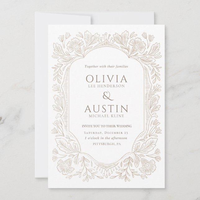 Convite Old Money Botanical Wedding | Heirloom Taupe  (Frente)