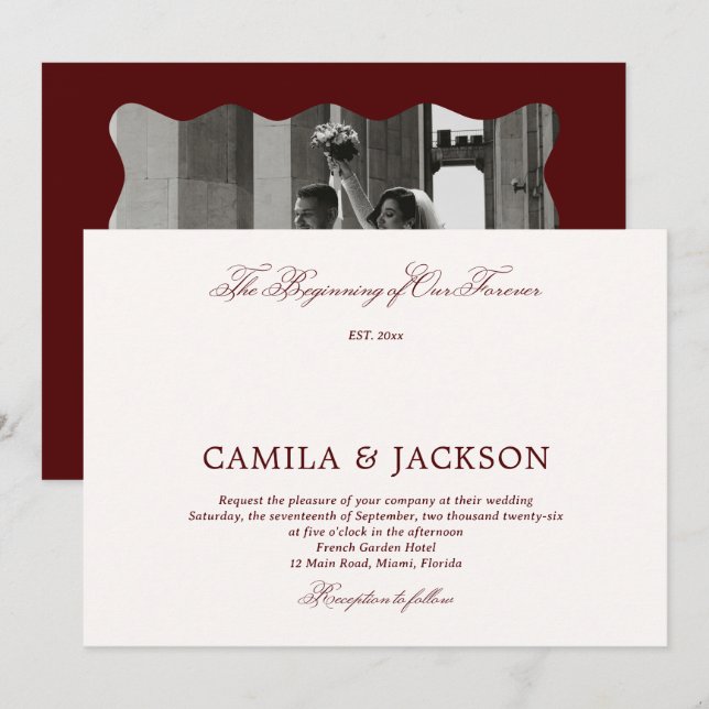 Convite  Old Money Burgundy Wedding  (Frente/Verso)