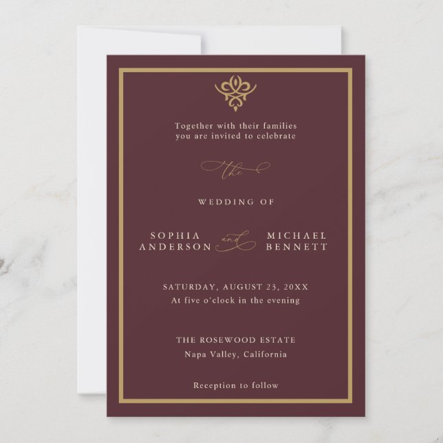 Convite Old Money Burgundy Wedding Invitation (Frente)