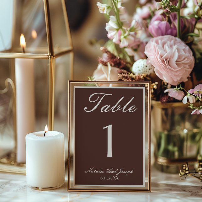 Convite Old Money Chocolate Brown Wedding Table Number (Criador carregado)