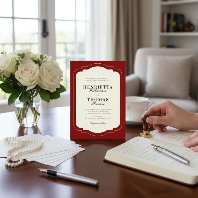 Convite old money Classic Burgundy Script Name Wedding (Criador carregado)