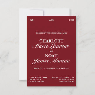 Convite Old Money Elegant Burgundy Chic Luxury Wedding I