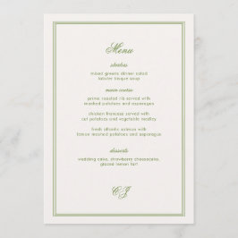 Convite Old Money Green Wedding Menu Card