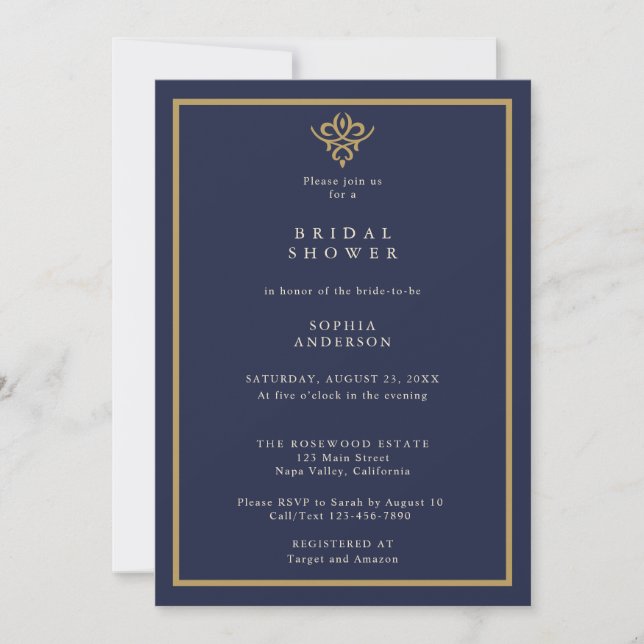 Convite Old Money Navy Blue  Bridal Shower Invitation (Frente)
