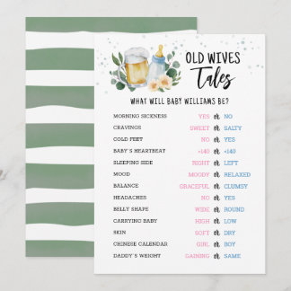 Convite Old Wives Tales Gender Reveal Baby Shower Card