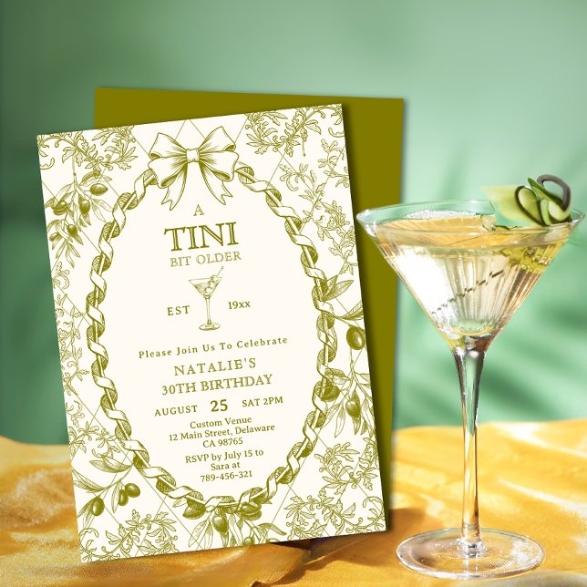 Convite Oleiro Elegante Um Tini Bit Antigo aniversário de  (Elegant Olive Toile A Tini Bit Older 30th Birthday Invitation)