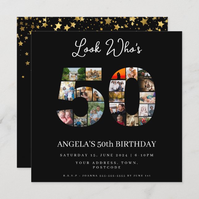 Convite olha quem é a 50 feliz 50 anos Foto Collage (Frente/Verso)