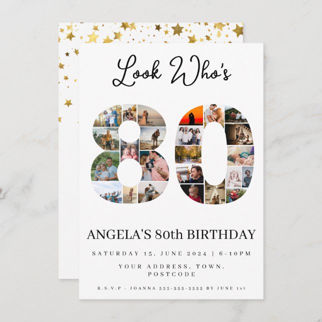 Convite olha quem é a Colagem de Fotos de 80 avós (Frente/Verso)