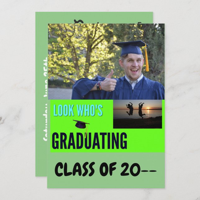 Convite Olha quem está se formando! 1 Foto verde (Frente/Verso)