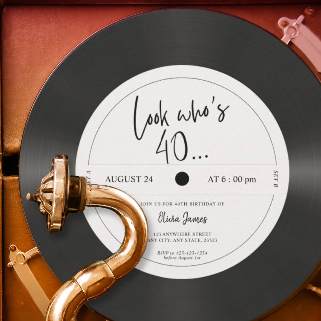 Convite Olhar para o disco de vinil retrô quem está com 40 (Criador carregado)