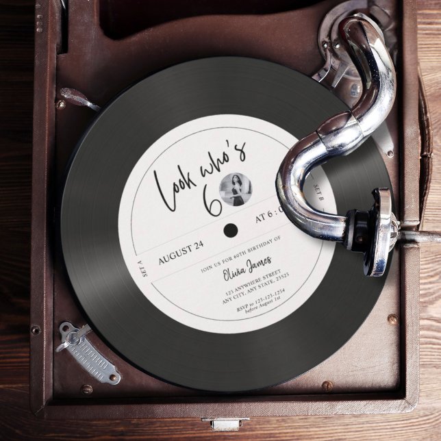 Convite Olhar para o disco de vinil retrô quem está com 60 (Criador carregado)