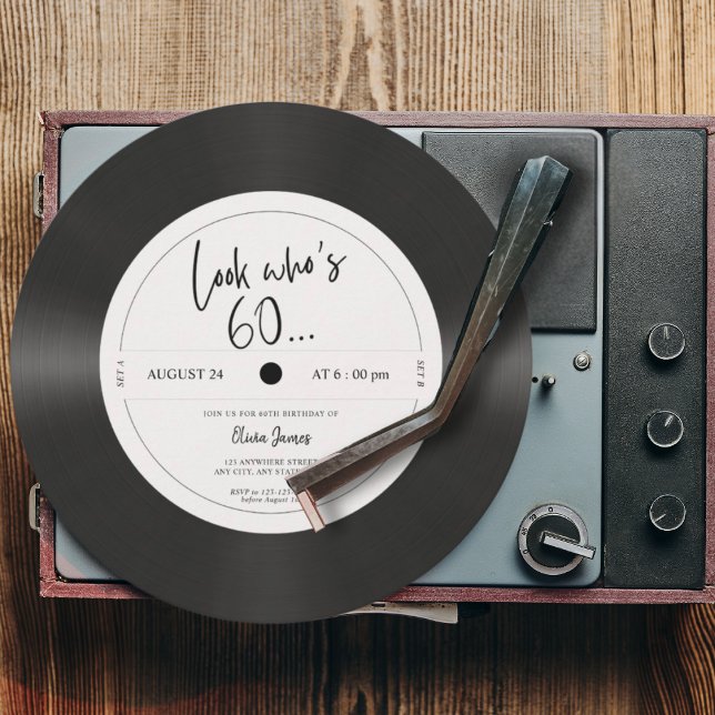 Convite Olhar para o disco de vinil retrô quem está com 60 (Criador carregado)