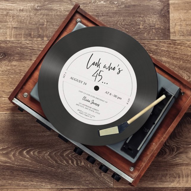 Convite Olhar para o disco de vinil retrô quem está fazend (Criador carregado)