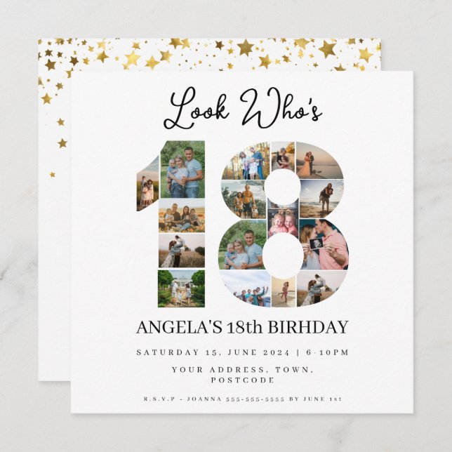 Convite olhe quem está com 18 anos Colagem de fotos aniver (Frente/Verso)