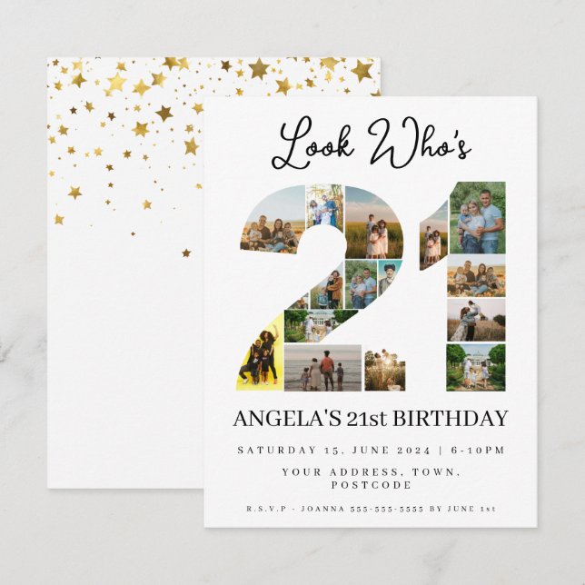 Convite olhe quem está com 21 Anos Sinal de Colagem de Fot (Frente/Verso)