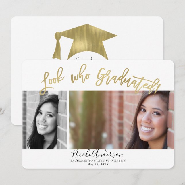 Convite Olhe Quem Se Formou Graduação 2 Foto Celebração (Frente/Verso)