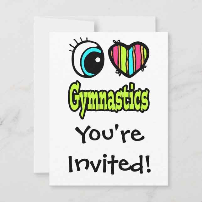 Convite Olho Brilhante Coração Eu Amo Ginástica (Frente)