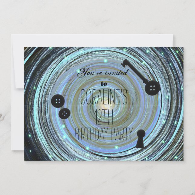 Convite Olhos de Botão & Chave de Esqueleto Festa de Outro (Frente)