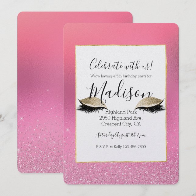 Convite Olhos Rosa Dourados (Frente/Verso)