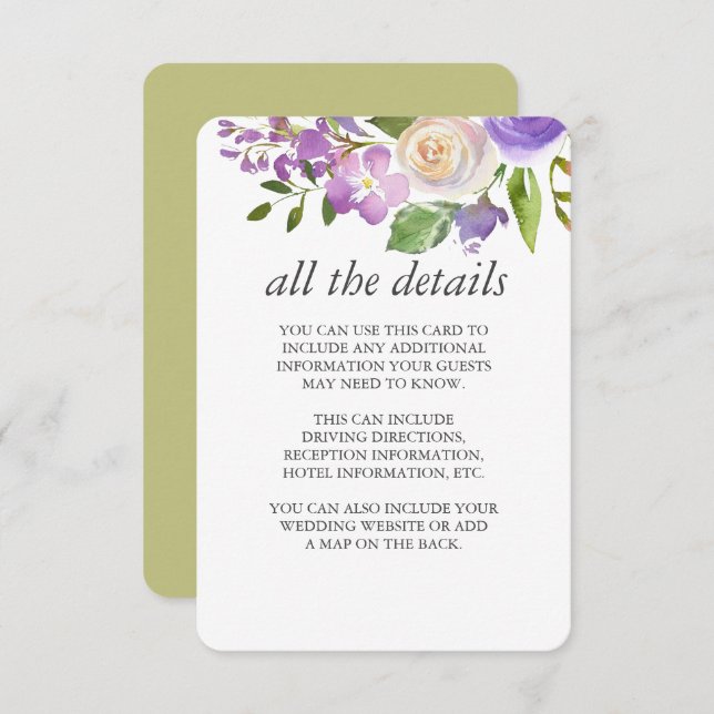 Convite Oliva | Detalhes do Convidado de Casamento Floral  (Frente/Verso)