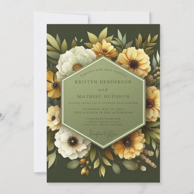 Convite Olive Anemone Autumn Wedding (Frente)