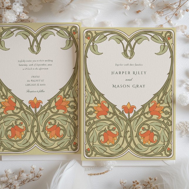 Convite Olive & Apricot Art Nouveau Inspirou Casamento (Criador carregado)