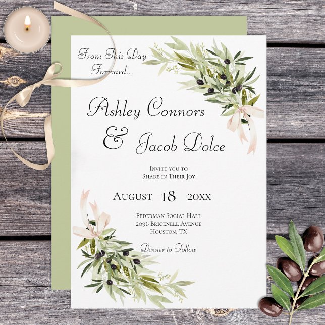 Convite Olive Branch Bouquets Sage Wedding Invitation (Criador carregado)