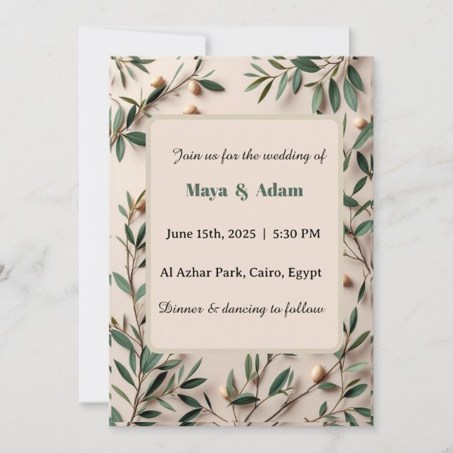 Convite  Olive Branch Greenery Botanical wedding (Frente)